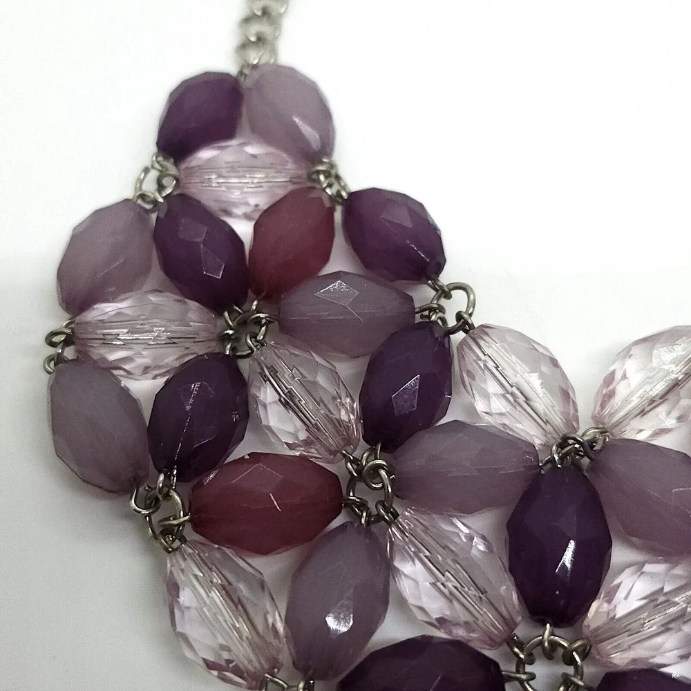 Nwt New York‎ And Co Purple Beaded Bib Necklace